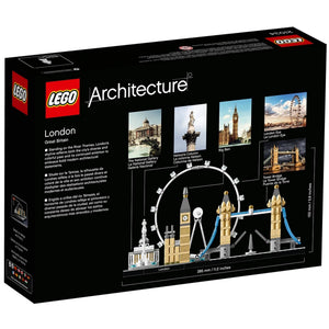 LEGO Architecture London set packaging with images of famous landmarks.