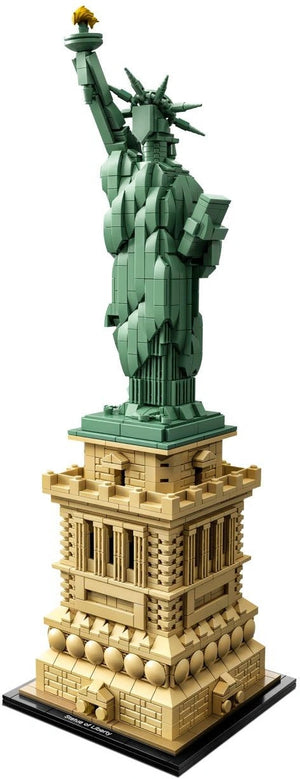 Model of the Statue of Liberty made from interlocking bricks on a white background