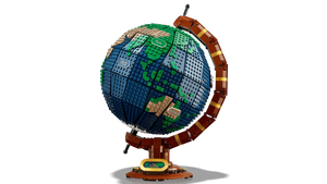 LEGO model of a globe on a white background