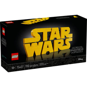 LEGO Star Wars packaging with yellow text on a black background