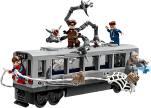 LEGO set with a train and characters on a white background