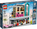 LEGO Creator Downtown Diner set packaging with colorful graphics and toy figures.