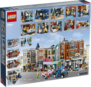 LEGO set packaging with city street scene and building images