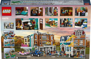 LEGO set packaging with various building sections and a diner model.