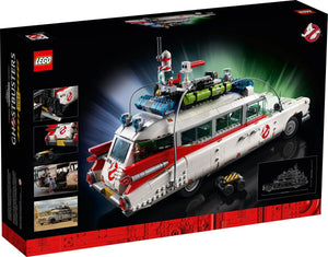 LEGO Ghostbusters Ecto-1 set packaging with toy vehicle and character figures.
