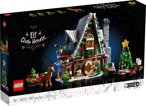 LEGO Elf Club House set packaging with festive design