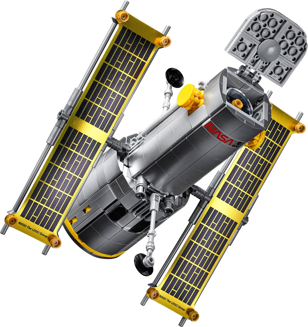Model of a satellite with solar panels and a visible brand logo on a white background