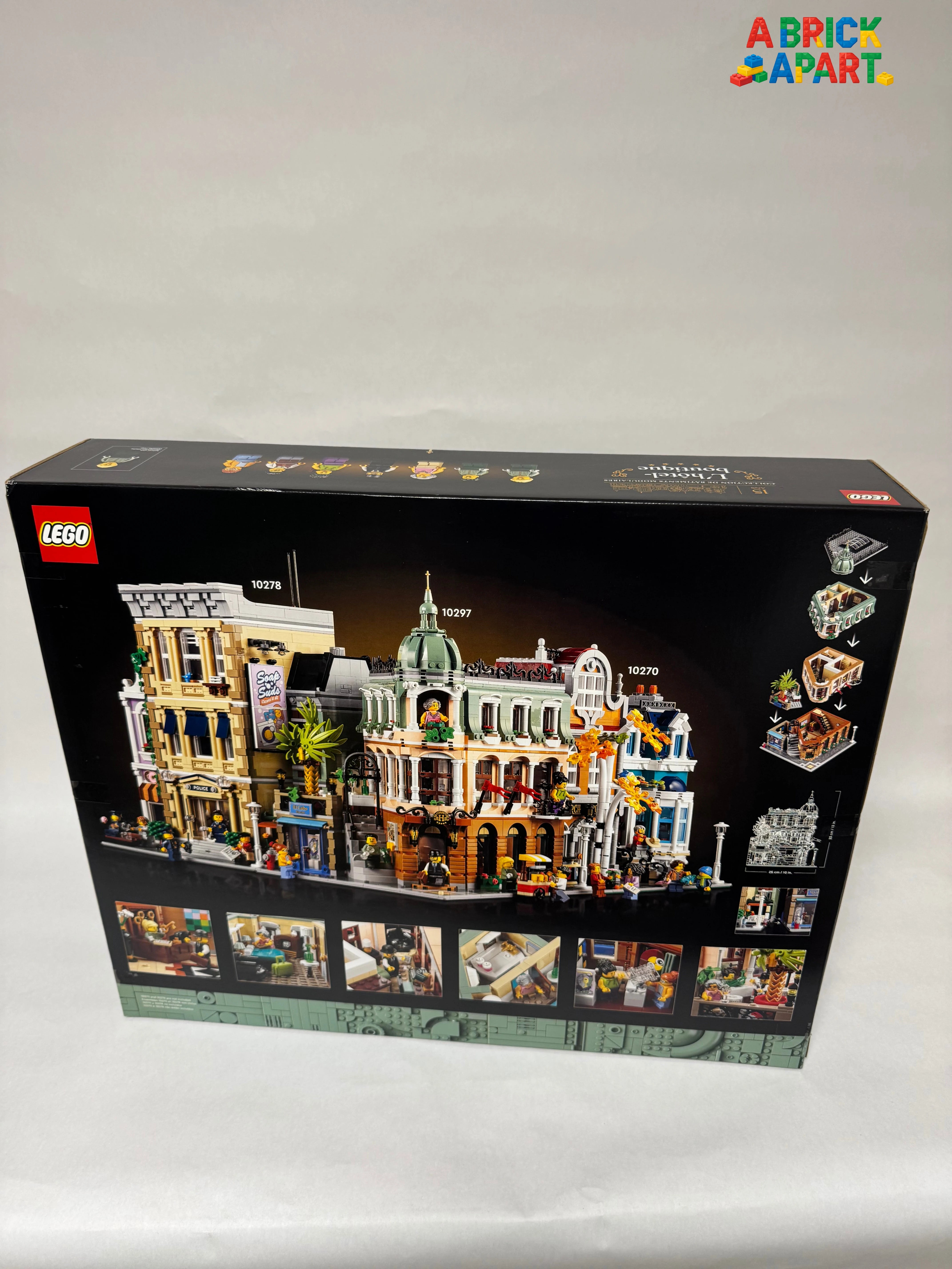 LEGO building set packaging with multiple images of the set on a white background