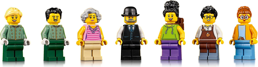 Set of six LEGO minifigures with various hairstyles and outfits.