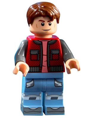 LEGO figure with a red and black jacket on a white background
