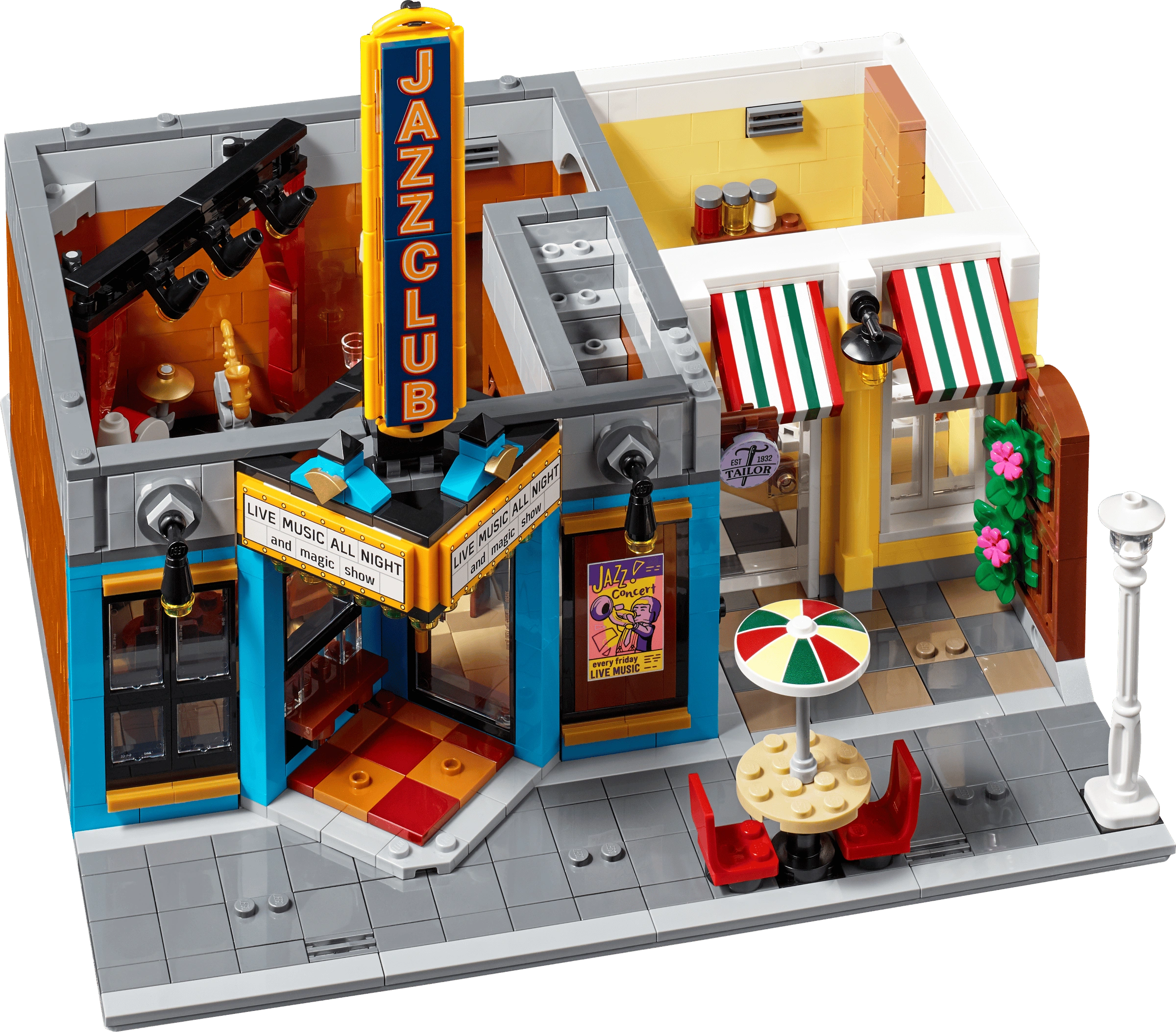 Toy model of a jazz club with a 'Jazz Club' sign and interior details.