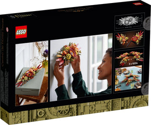 LEGO box featuring images of floral arrangements and a person holding a flower crown.