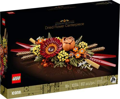 LEGO Dried Flower Centerpiece set packaging with floral design and LEGO logo.