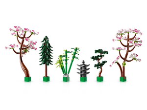 Set of LEGO trees and a pagoda on a white background