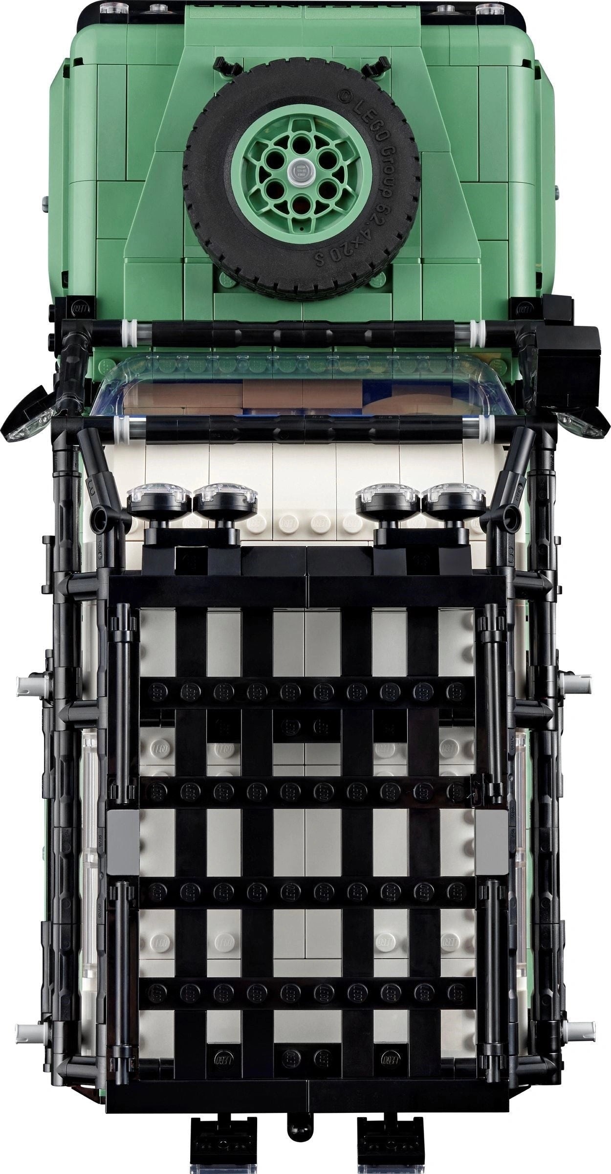 Toy vehicle model built with interlocking bricks on a white background