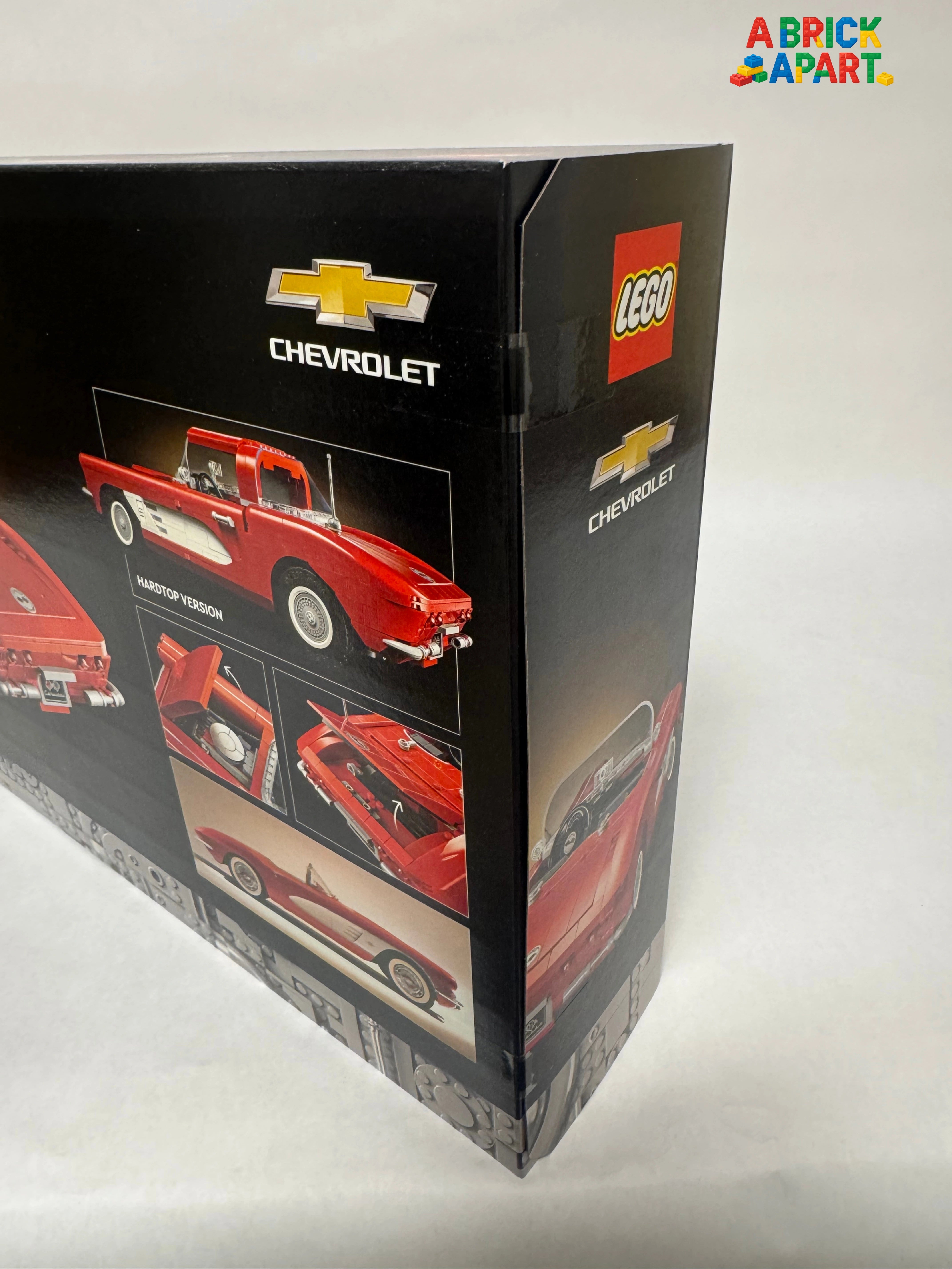 LEGO Chevrolet model car set packaging with red car illustration on a white background
