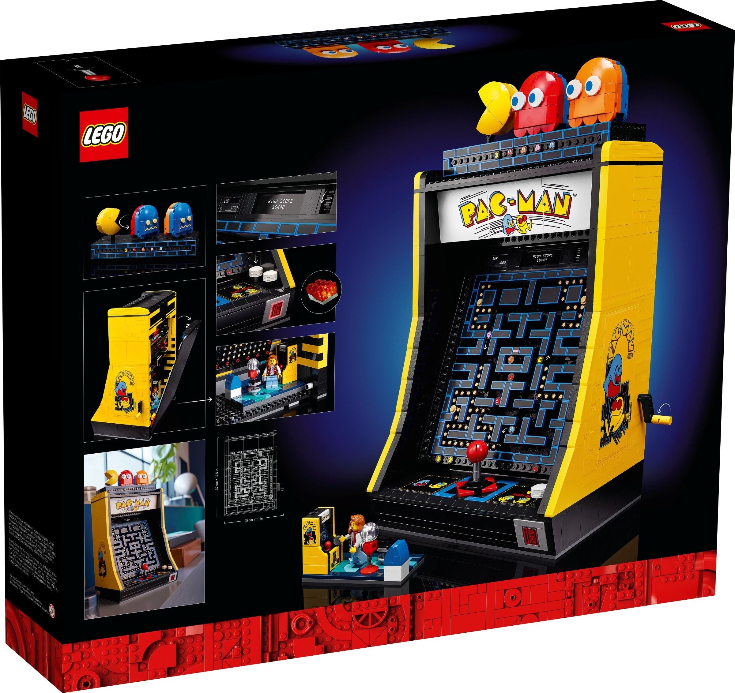 LEGO Pac-Man arcade machine set packaging with detailed views of the set.