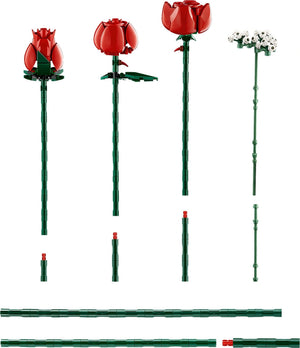 LEGO roses and stems on a white background