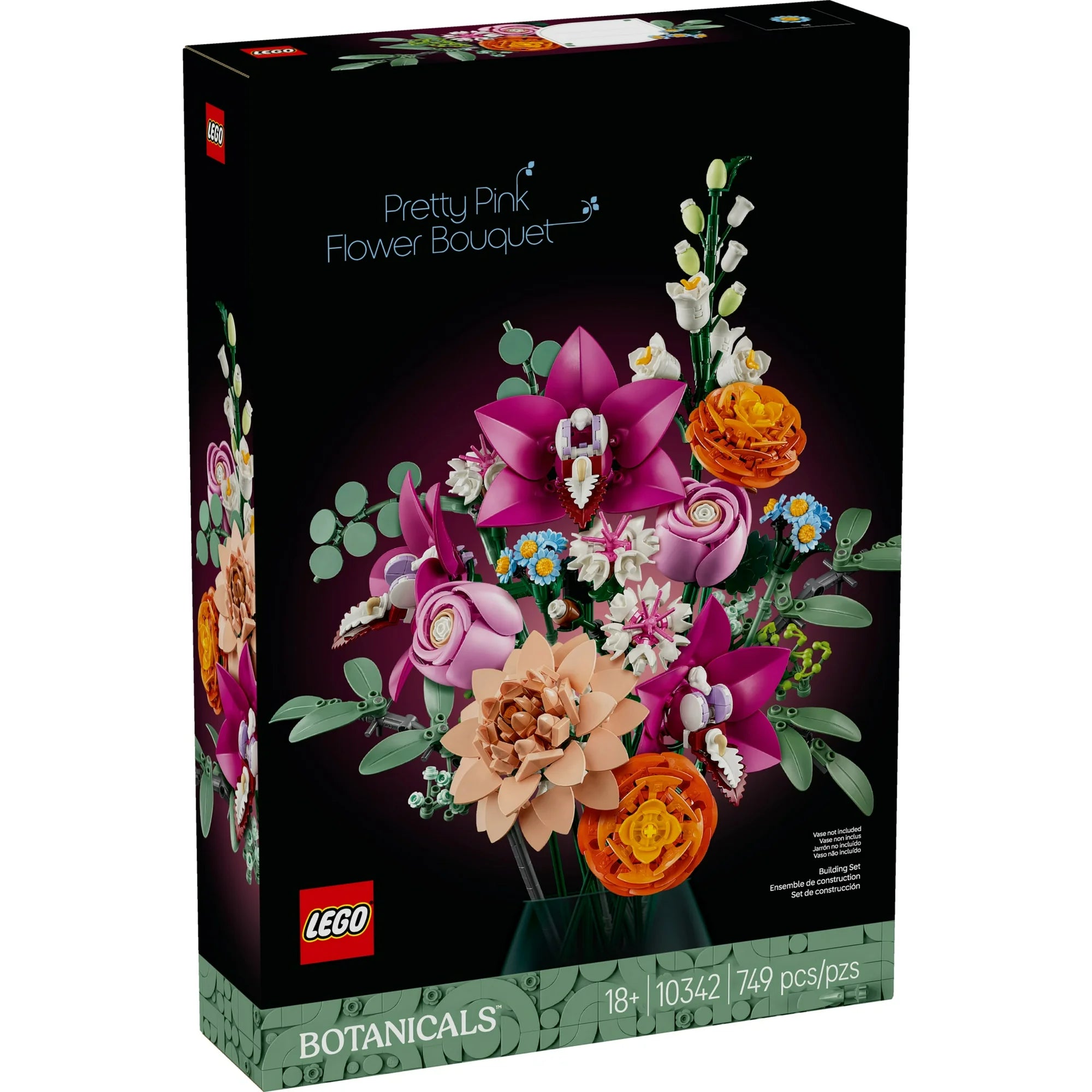 LEGO Botanicals Pretty Pink Flower Bouquet set packaging on a white background