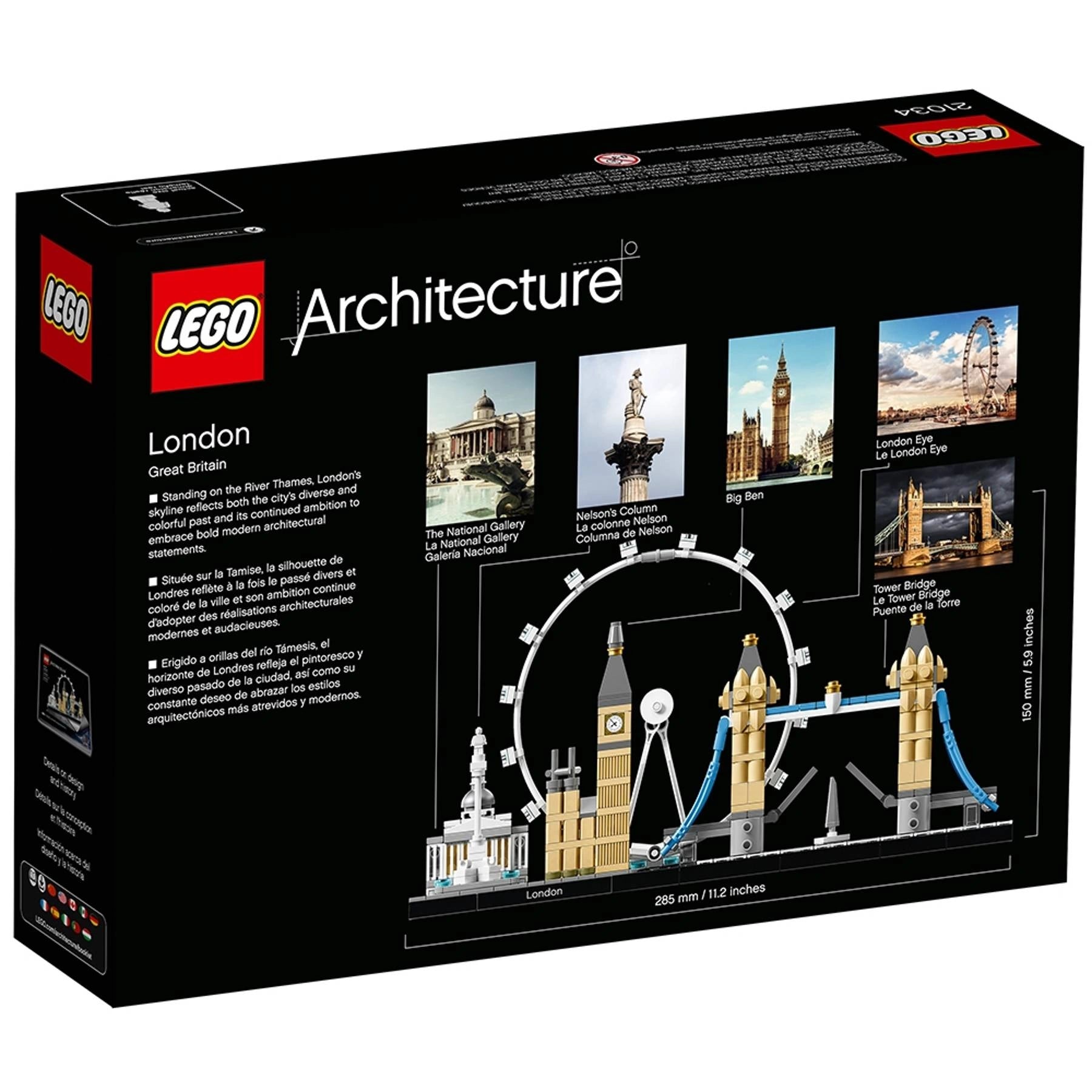 LEGO Architecture London set packaging with images of famous landmarks.