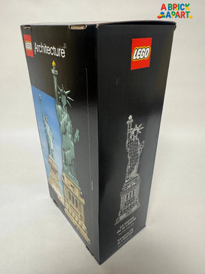 LEGO Architecture set packaging with Statue of Liberty design on a white background