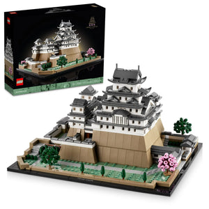 LEGO model of a castle with packaging in the background