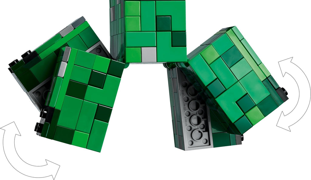 Green and gray building block set on a white background