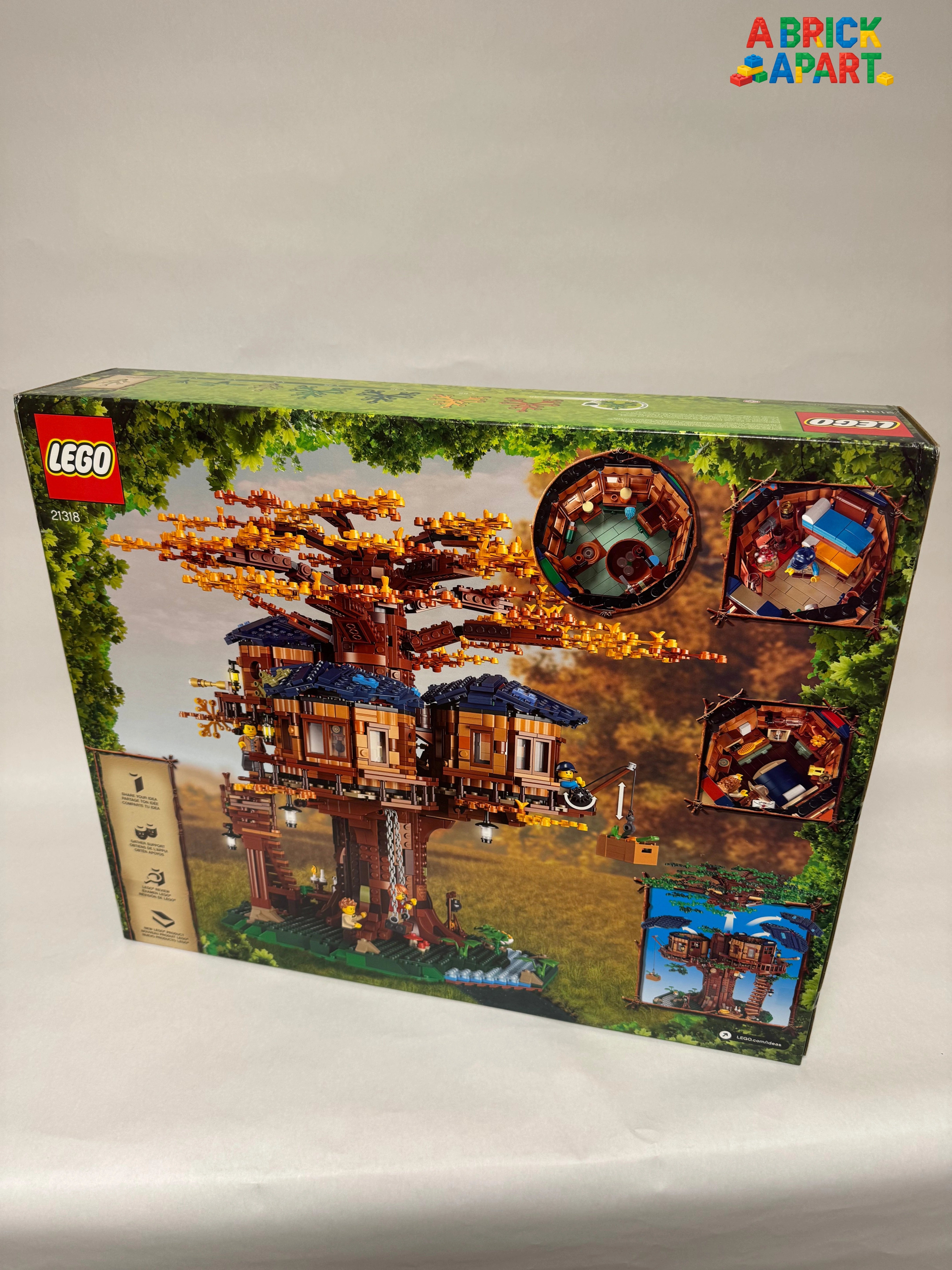 LEGO treehouse set packaging with treehouse illustration on a white background