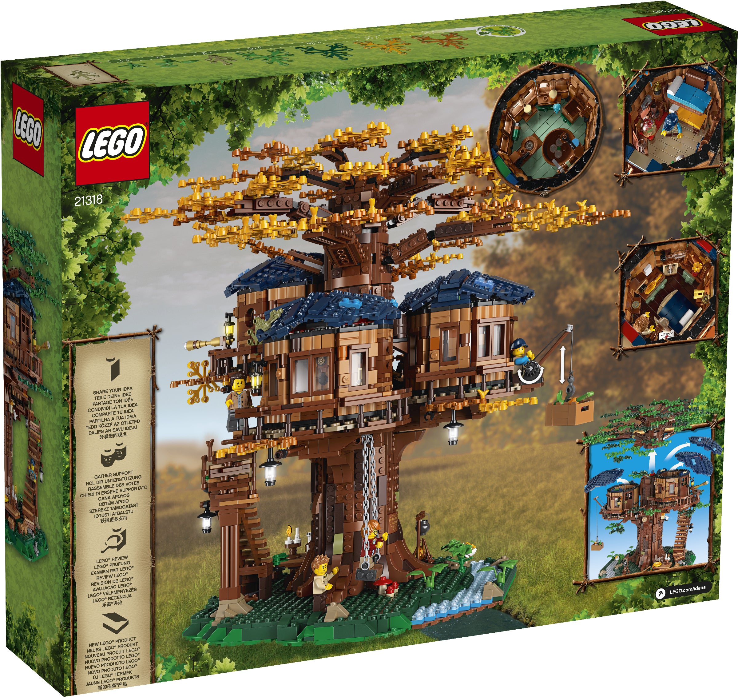 LEGO treehouse set packaging with treehouse model and LEGO branding