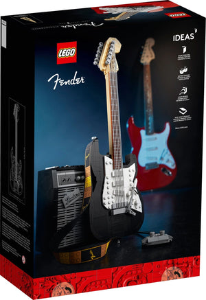 LEGO Fender guitar set packaging with guitar and amplifier model.