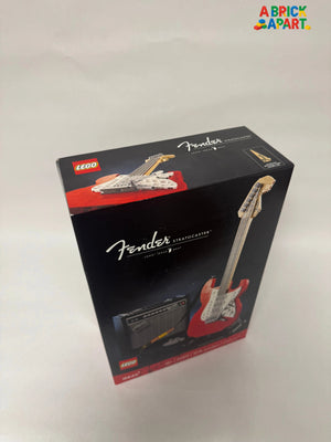 LEGO Fender Stratocaster guitar set packaging on a white background