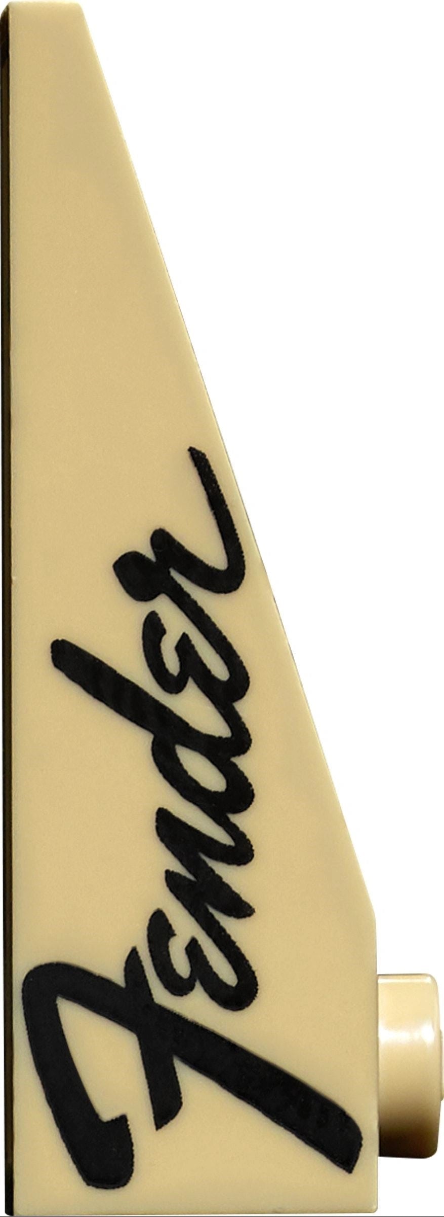 Fender logo on a gold and black guitar pick