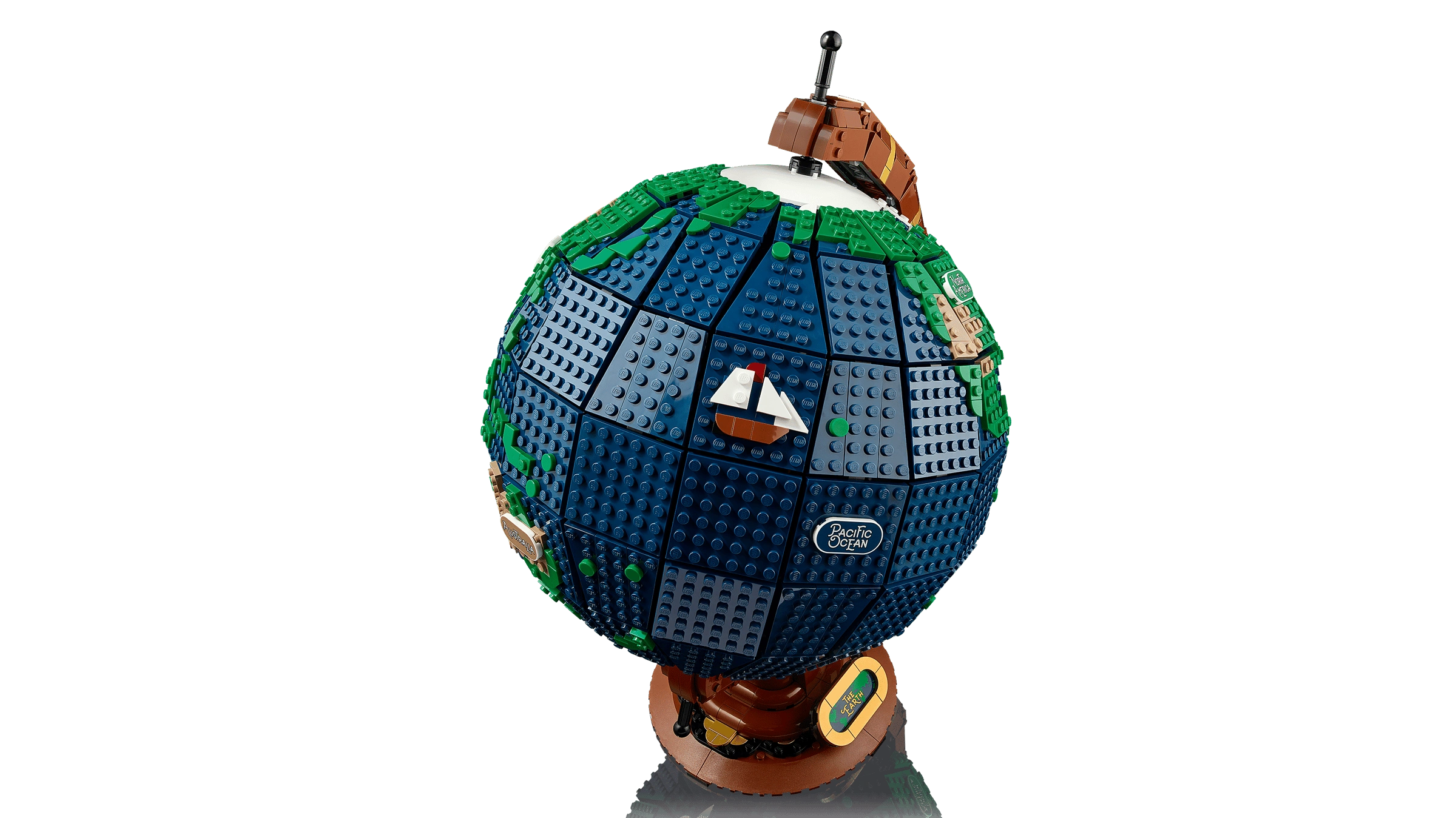 Model of a globe made from building blocks on a transparent background