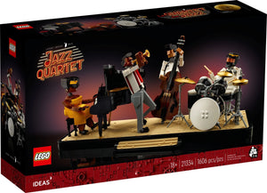 LEGO Ideas Jazz Quartet set packaging with LEGO logo and jazz musicians on stage.