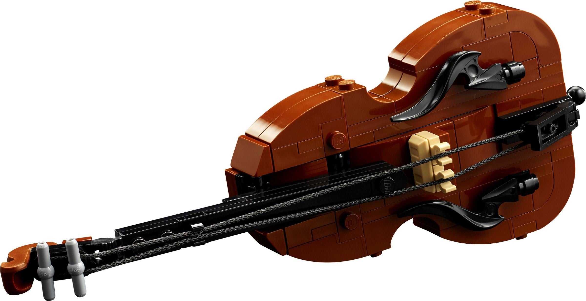 LEGO model of a violin on a white background