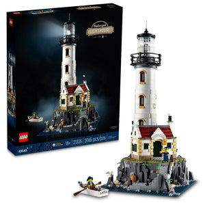 LEGO lighthouse set with packaging on a white background