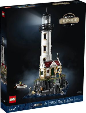 LEGO Ideas Motorized Lighthouse set packaging with dark background