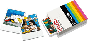 Three Polaroid photo prints and a box with 'Polaroid' branding on a white background