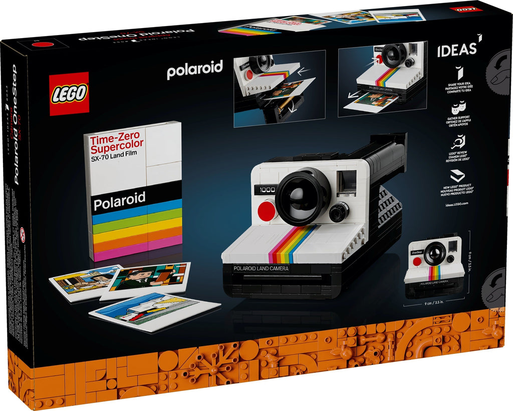 LEGO Polaroid camera set packaging with LEGO and Polaroid branding.
