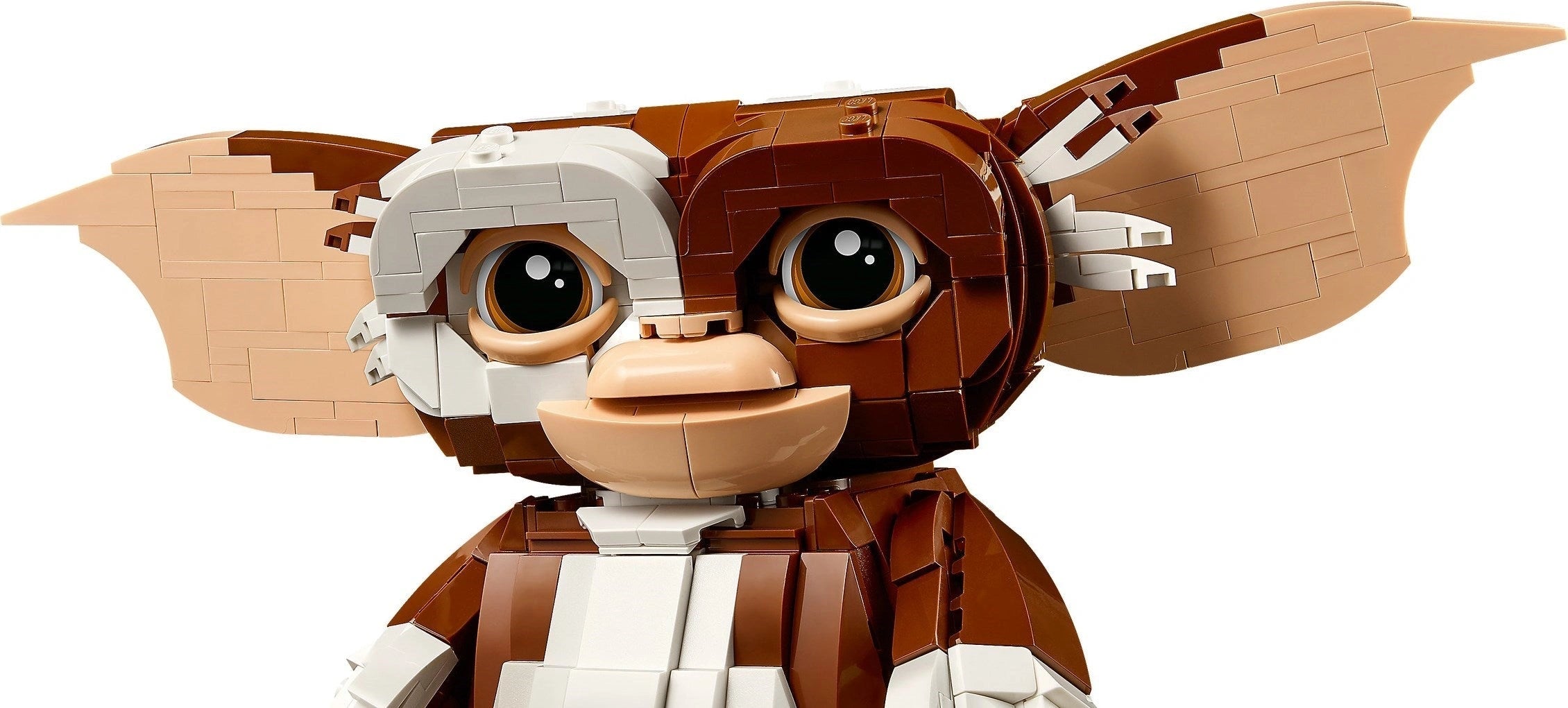 LEGO model of a character with brown and white color scheme on a white background