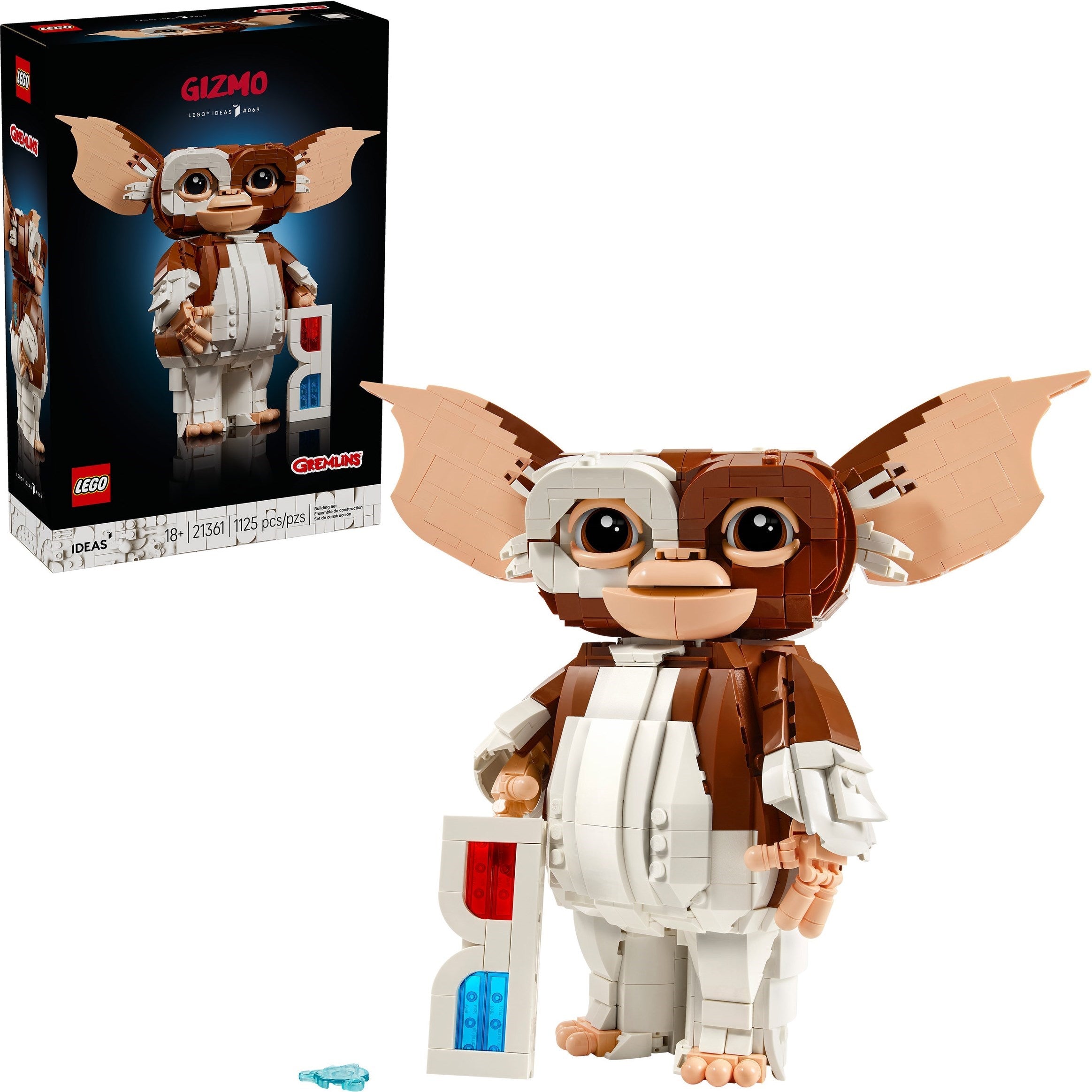 LEGO Gizmo figure from Gremlins with packaging in the background