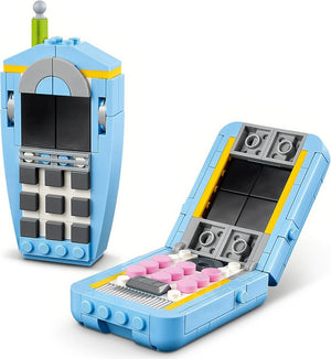 Toy phone model made of interlocking bricks on a white background