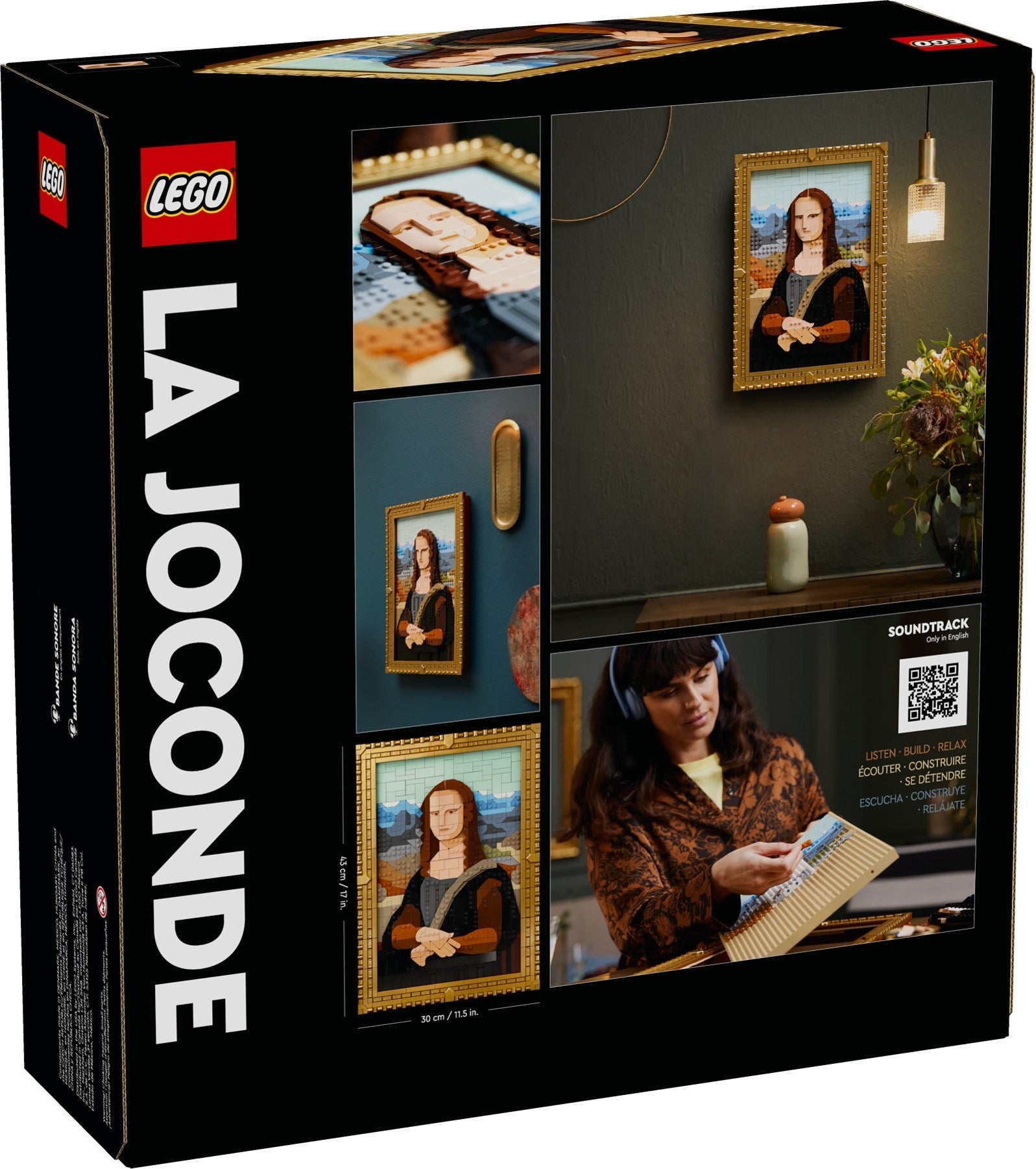 LEGO La Joconde set packaging with Mona Lisa images and LEGO branding.