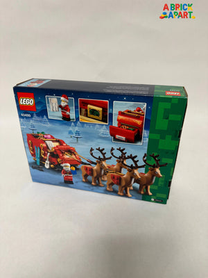 LEGO Christmas set packaging with reindeer and sleigh on a white background