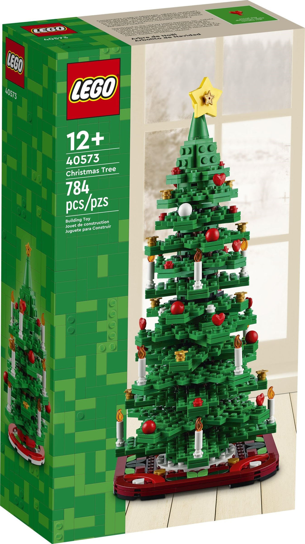 LEGO Christmas tree set in front of its packaging box