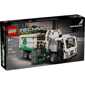 LEGO Technic Mack Electric Garbage Truck set packaging on a white background