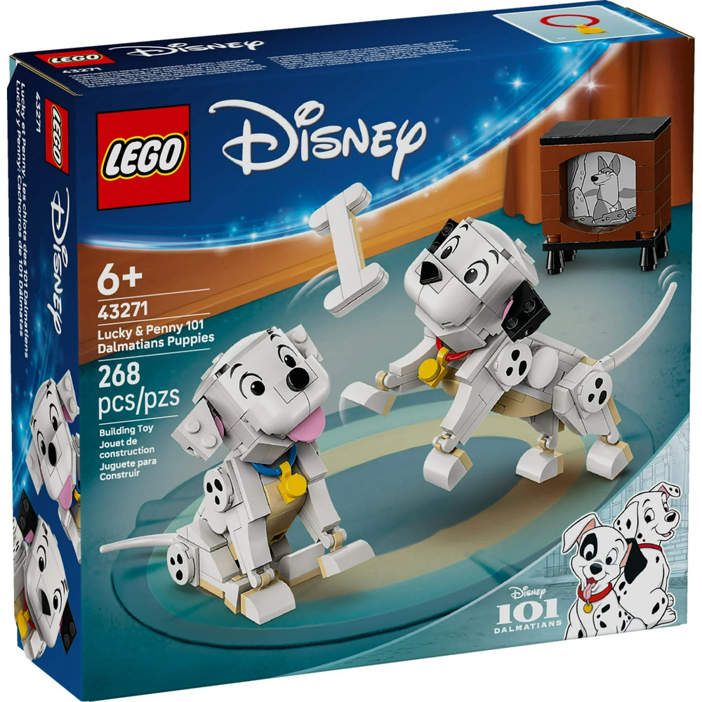 LEGO Disney 101 Dalmatians puppies set packaging with dogs and puppies on a blue background