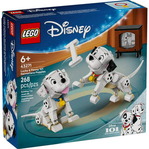 LEGO Disney 101 Dalmatians puppies set packaging with dogs and puppies on a blue background