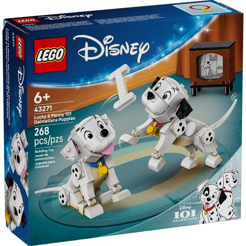 LEGO Disney 101 Dalmatians puppies set packaging with dogs and puppies on a blue background