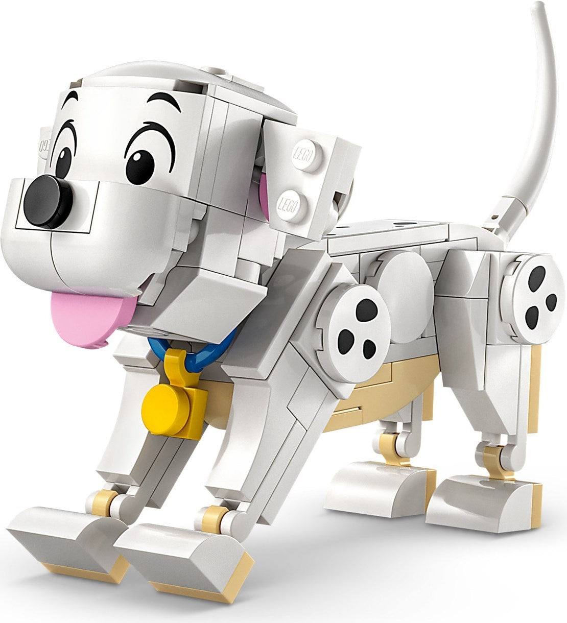 Toy dog made of interlocking bricks on a white background